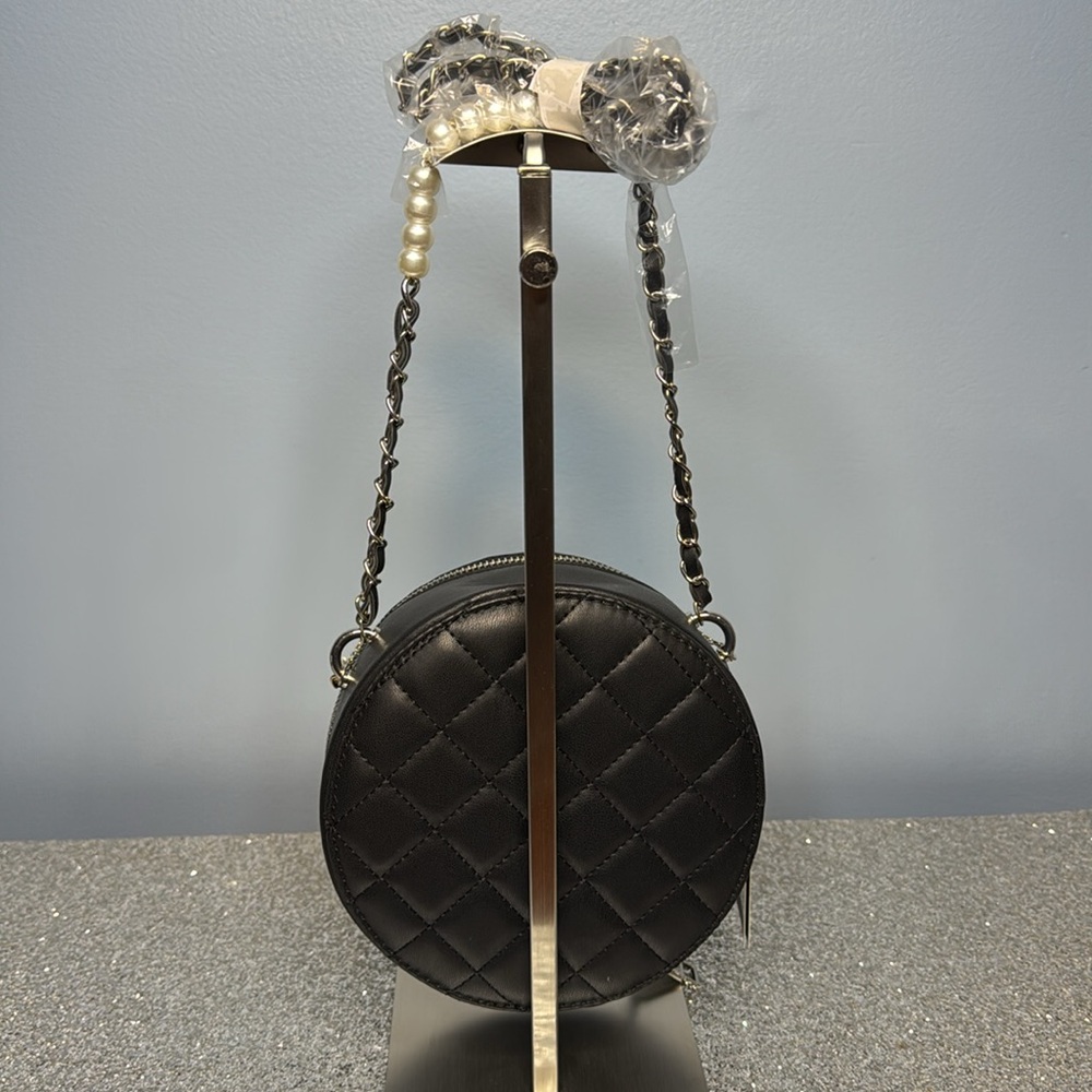 Badgley Mischka Black Quilted Mini Crossbody Bag with Gold and Silver Chains - Picture 4 of 9